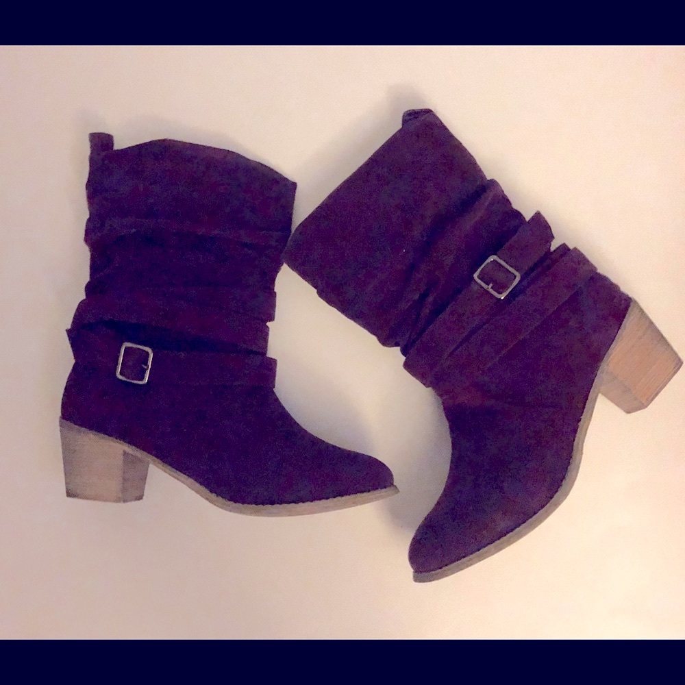 Purple Taupe Buckle Western Cowgirl Boots Size 8